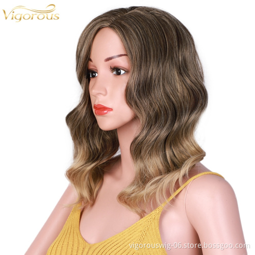 16 inches Ombre Curly Hair Wigs Classic Full Quality Blonde Long Wave No Lace Front Heat Resistant Synthetic Wig With Side Part